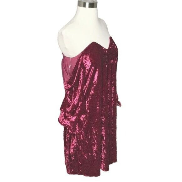 AO Wine Crushed Velvet Loose Off Shoulder Dress Size Small NWT - Picture 5 of 8